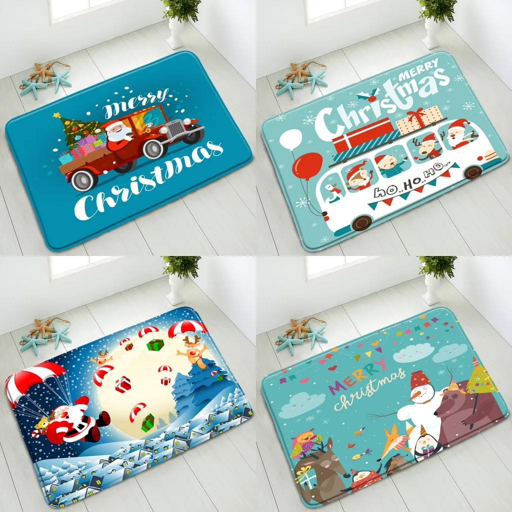 

Christmas Non-Slip Bathroom Mat Santa Claus Snowman Christmas Tree Elk Bedroom Kitchen Doormat Rug Absorbent Carpet Washable