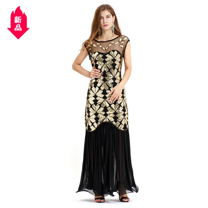 Женское вечернее платье Robe Femme 1920-х годов Great Gatsby Flapper Sequin dress летнее искусство деко ретро черное.