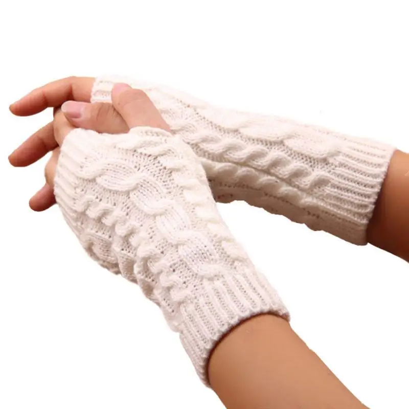 

Перчатки унисекс вязаные с открытыми пальцами, 20 см, Осень-зима, шерстяные вязаные рукава, теплые перчатки