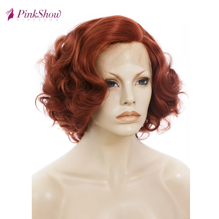 Женские короткие парики Pinkshow темно-красный синтетический парик на сетке спереди