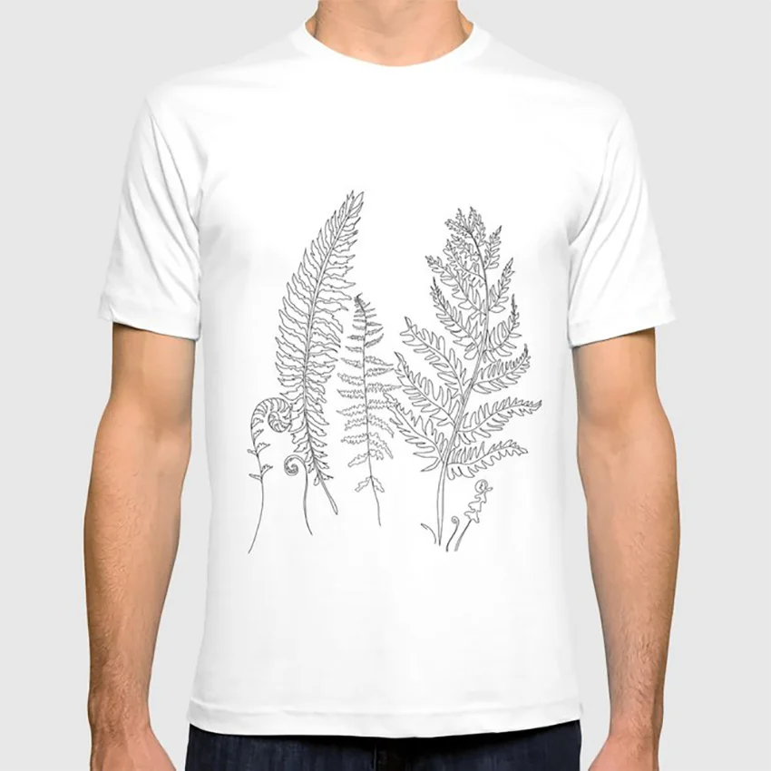 Минимальная линия арт папоротник листья футболка травы дикий Ilustration