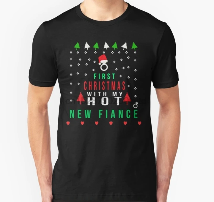 Мужская футболка первое Рождество с моим женихом подарок 2019 Slim Fit Футболка wo