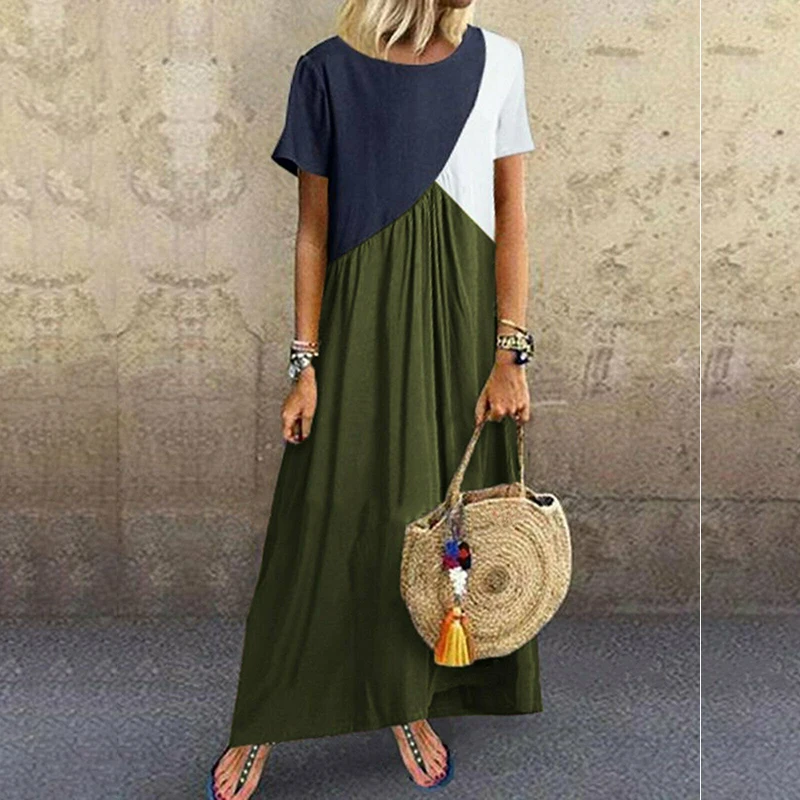 Moxeay 5XL Женские платья Zanzea кафтаны из хлопка и льна с коротким рукавом Свободные