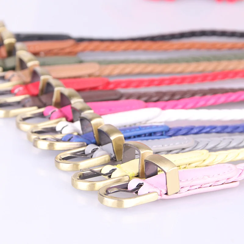 

Women's Dress Thin Belt PU Leather Braided Belt Golden Pin Buckle 0.9cm Width New Fashion Causal Waistband Designer Brand