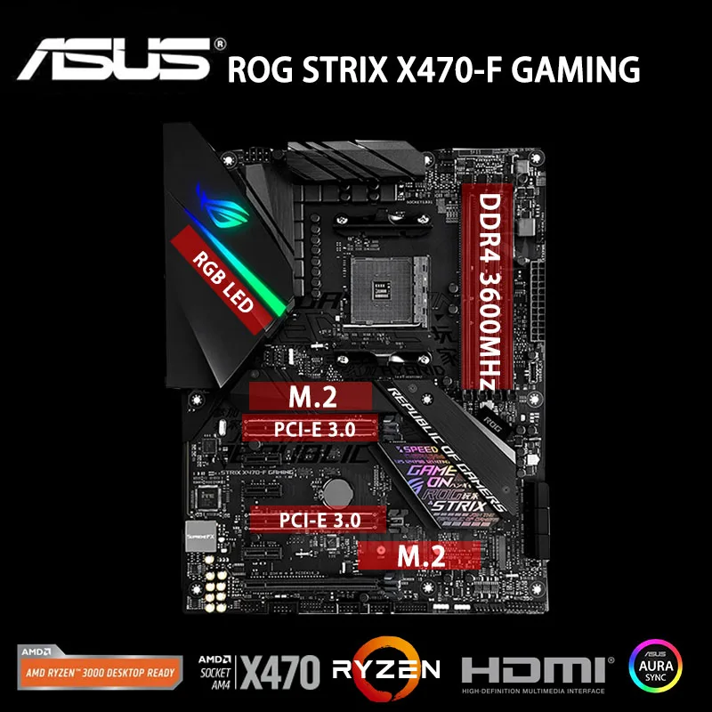 Günstig Buchse AM4 Asus ROG STRIX X470-F GAMING Motherboard AMD X470 DDR4 HDMI-kompatibel 64GB PCI-E 3,0 Desktop X470 Mainboard AM4 Verwendet