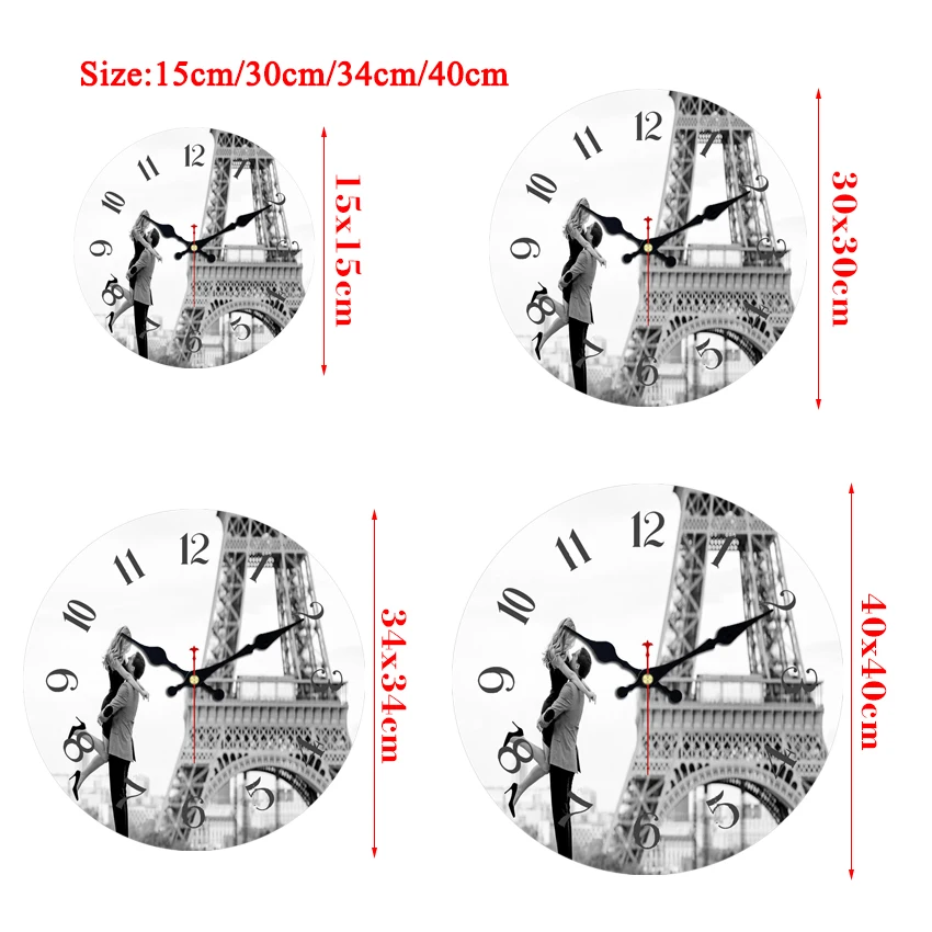 WONZOM Gray Lovers Tower Wooden Cardboard Wall Clock European Retro for Chic Home Office Cafe Decor Silent | Дом и сад