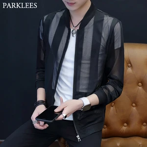 Пикантная черная сетчатая бейсбольная куртка для мужчин, Новинка лета 2020, Повседневная приталенная дышащая легкая куртка-бомбер, мужская куртка 3XL