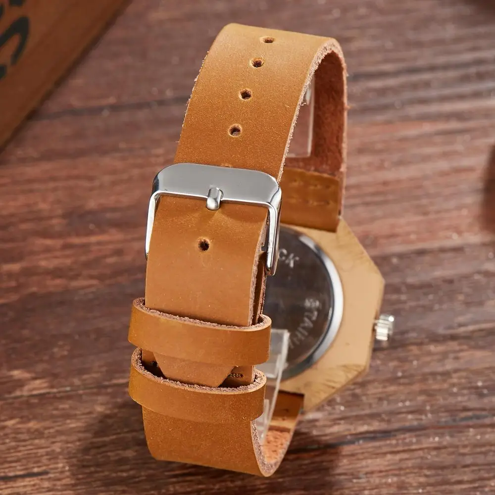 Креативные деревянные часы для молодых женщин кварцевые наручные с кожаным