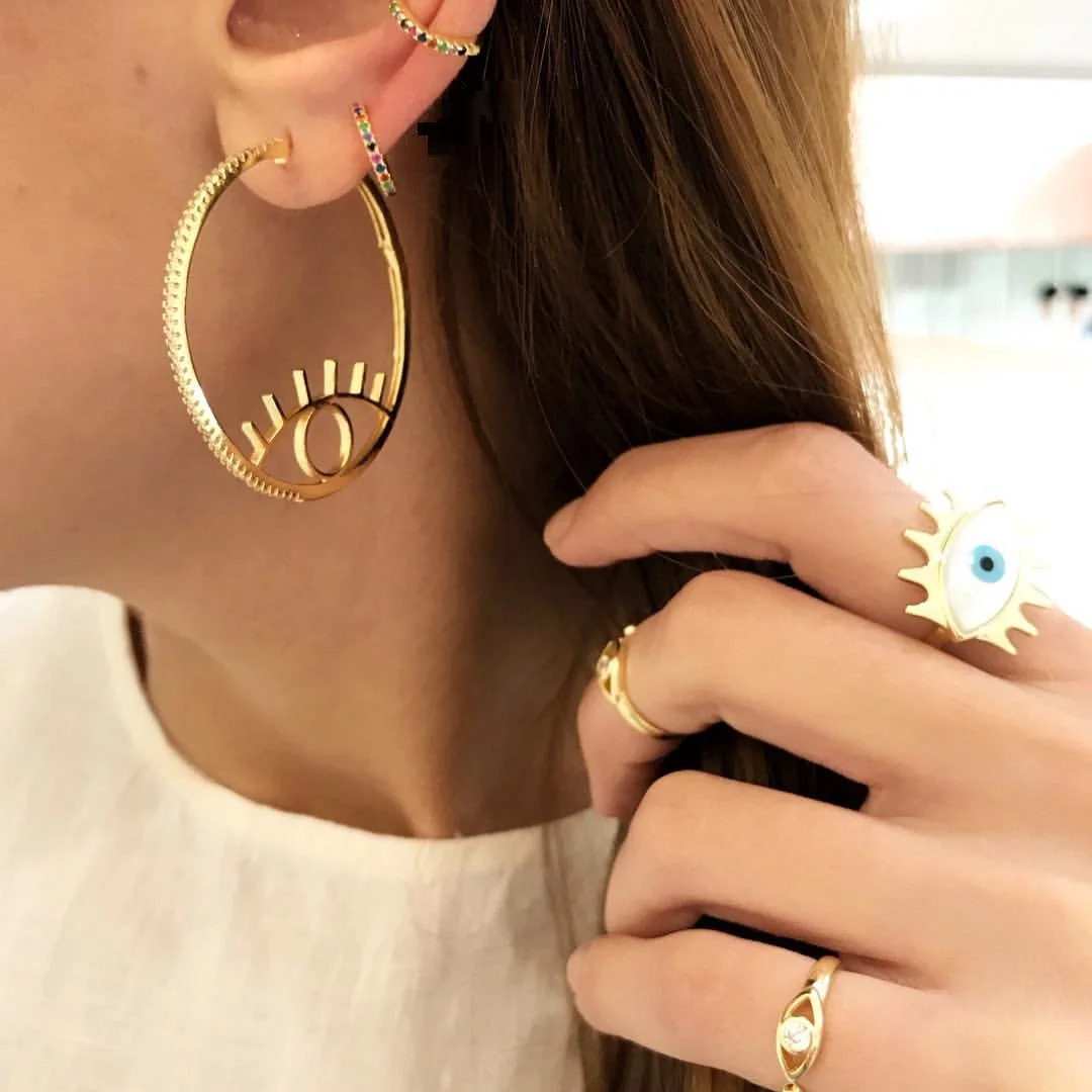 Серьги кольца с фианитами на удачу от сглаза Новое поступление 2021 Европейский