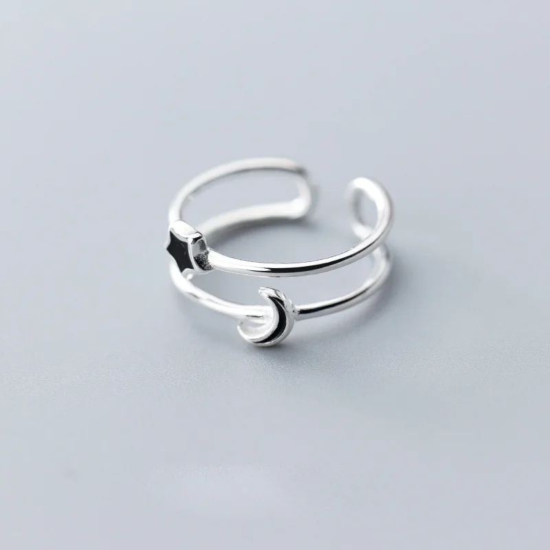 Trustdavis 100% 925 Sterling Silver double layer Black Glaze Heart Star Round Open Finger Ring For Women Jewelry DT01 | Украшения и