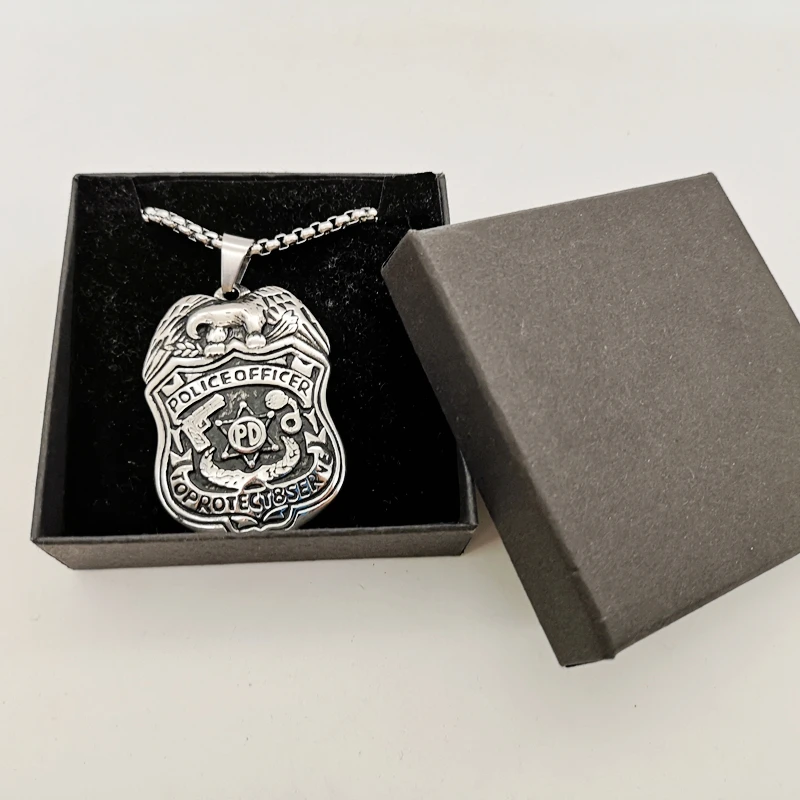 Ретро 316L нержавеющая сталь хип-хоп Орел полиция PD ожерелье с кулоном-значком