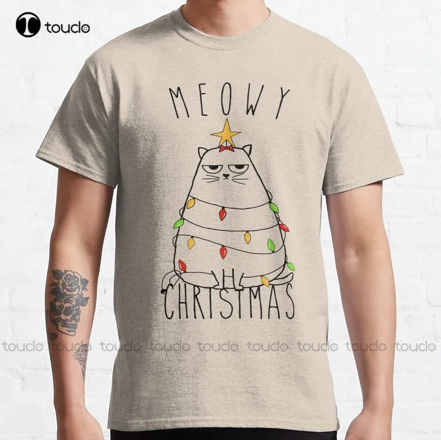 

Funny Cat Meowy Christmas Classic T-Shirt Black Tshirts Custom Aldult Teen Unisex Digital Printing Tee Shirt Fashion Funny