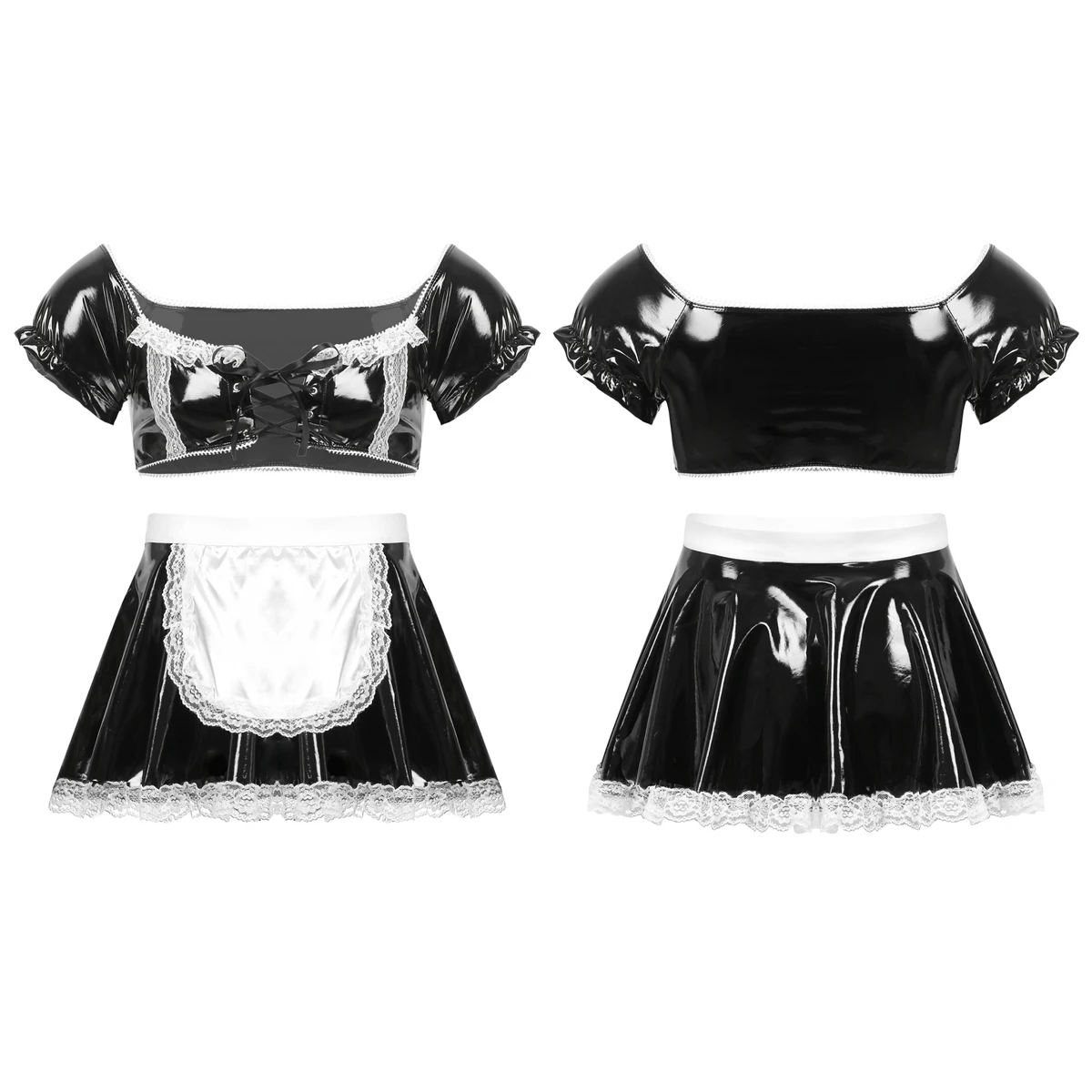 Мужской костюм горничной из лакированной кожи для костюмированной вечеринки