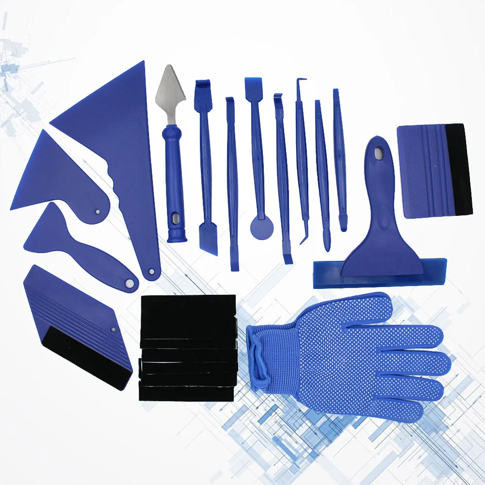 

21PCS/Set Auto Tinting Film Scraper Squeegee Cutter Window Tint Tool Kit Vinyl Car Film Wrapping Tool Set (Blue)