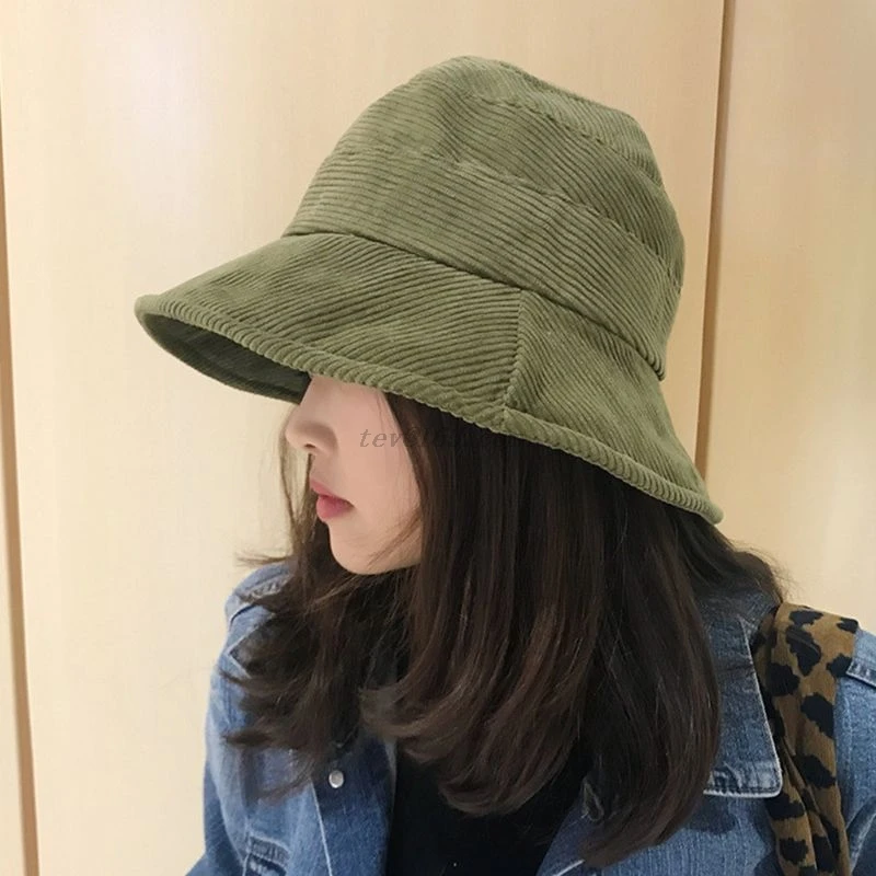 Осенне зимняя Вельветовая Панама для мужчин и женщин однотонная с широкими