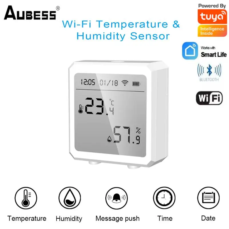 

Aubess Tuya Wifi Smart Temperature Sensor Humidity Environment Sensor Bluetooth Smart Control Support Alexa Google Home