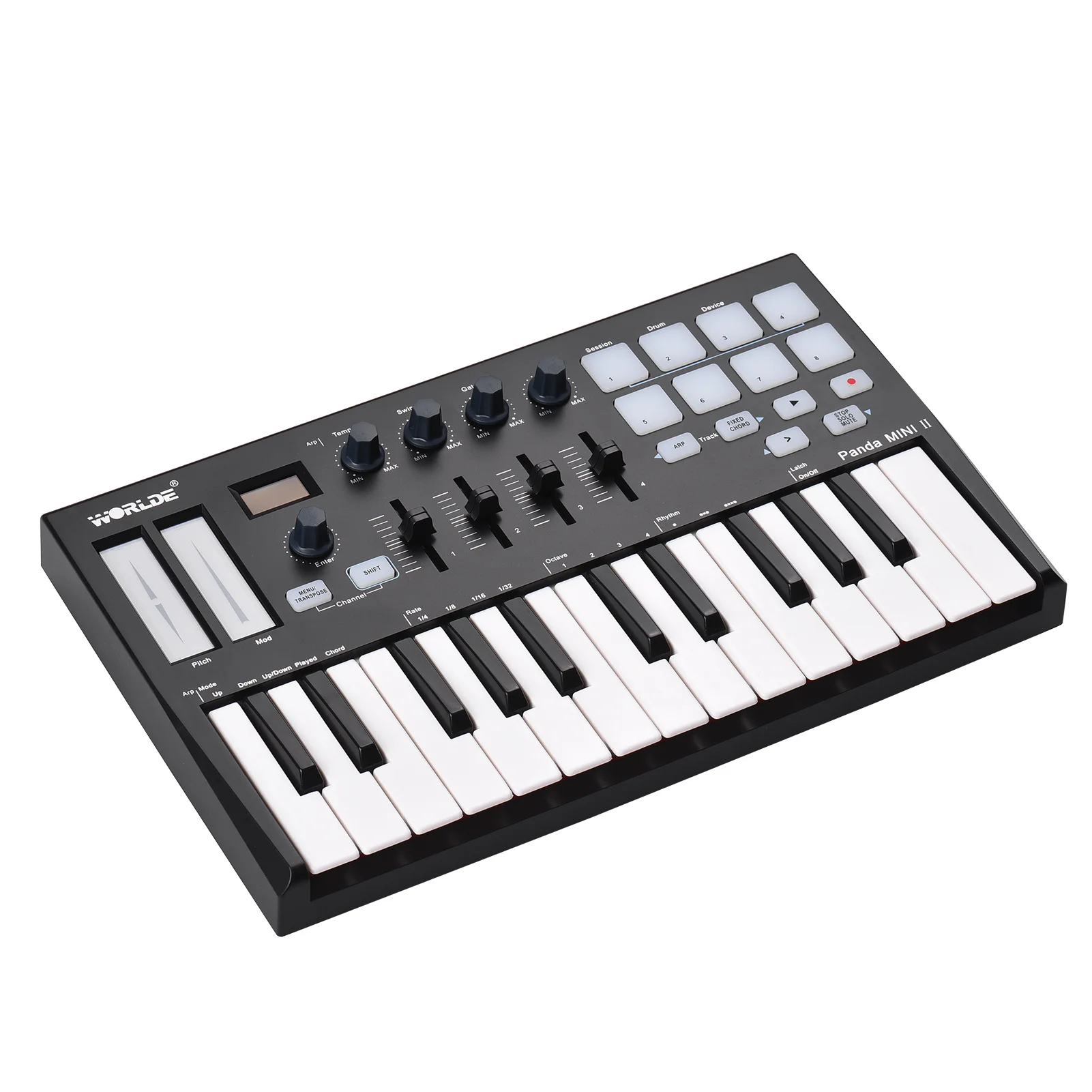 Портативный USB MIDI-контроллер WORLDE Panda MINI II 25 клавиш с 8 RGB-подсветками триггерные