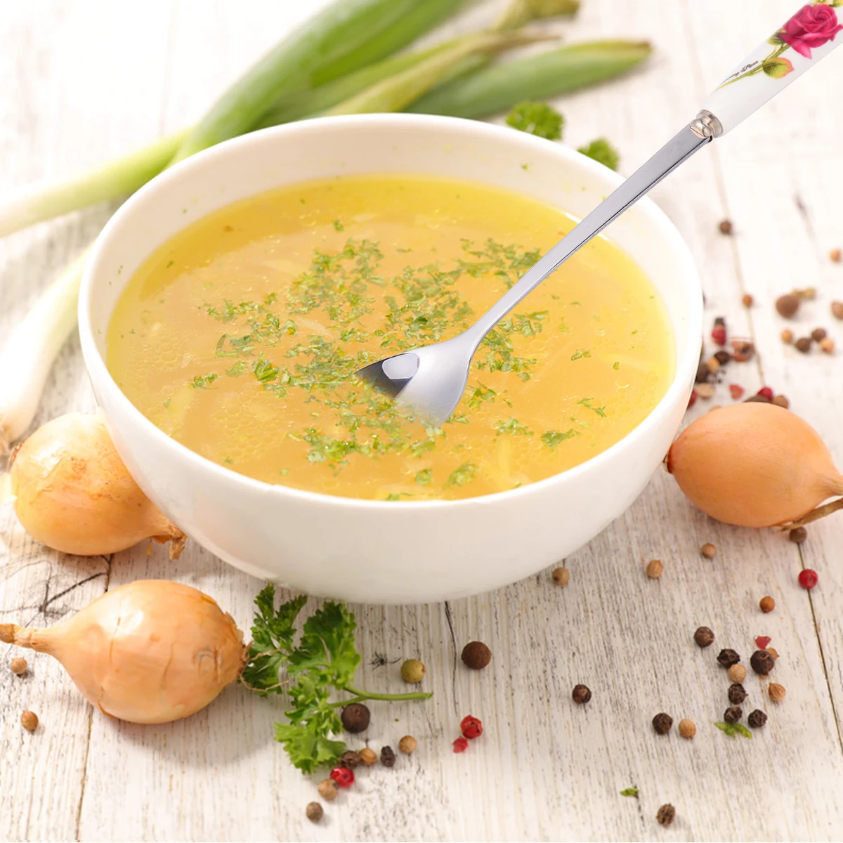 4 шт. ложки из нержавеющей стали с керамической ручкой керамические столовые