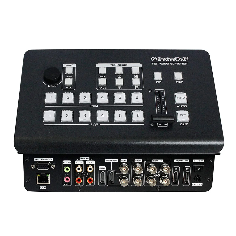 Мини-переключатель DeviceWell HDS7106, 6 каналов, 4 SDI, 2 входа, совместимые с HDMI, переключатель Multiview для новых мультимедийных трансляций в прямом эфире