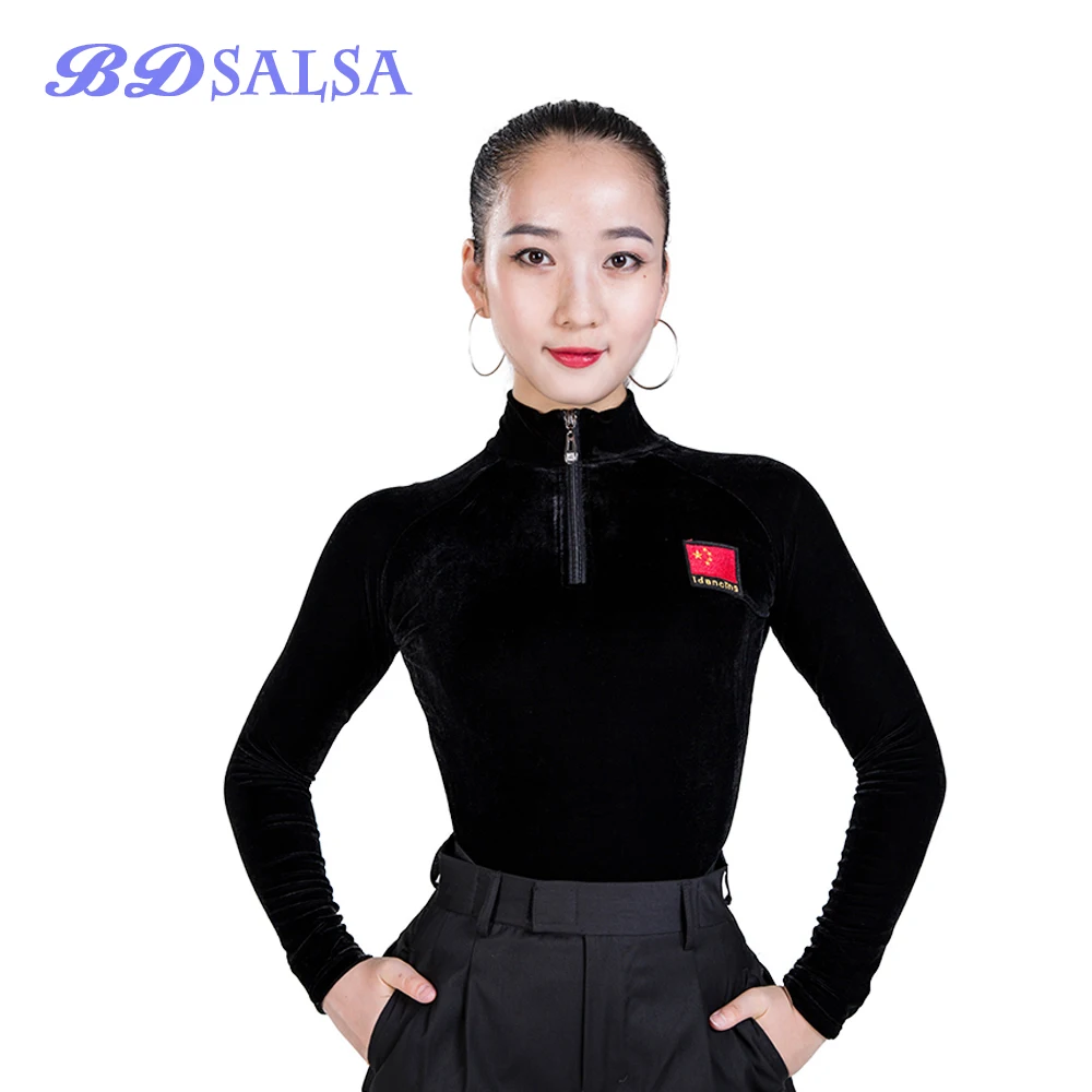 2020 Tops Modern Coat Female Sexy Long Sleeve Dance Costume Adult Practice Latin Dance Square Dance Clothes ID142 Long Sleeve
