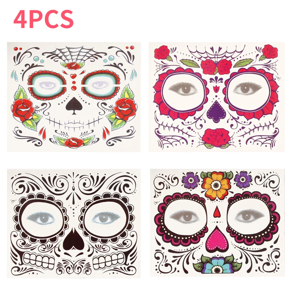 4 шт./компл. маска сторонний стикер День мертвых макияж Хэллоуин классная девушка