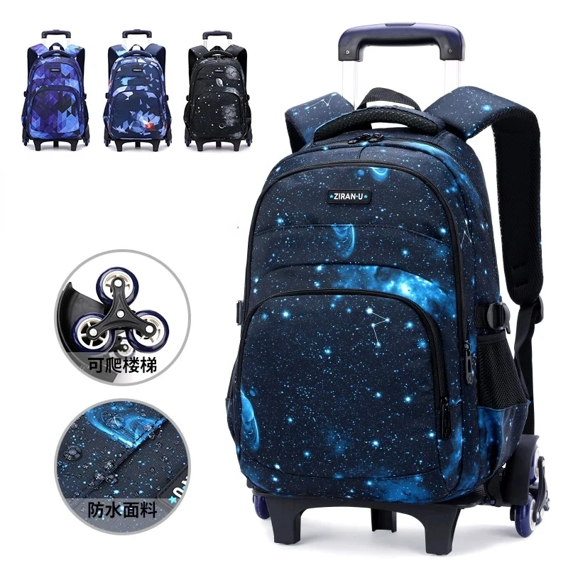 Children Starry Sky print Schoolbags for Boys Trolley Backpack Wheeled Kids Detachable Orthopedic Schoolbag Student Rolling Bags