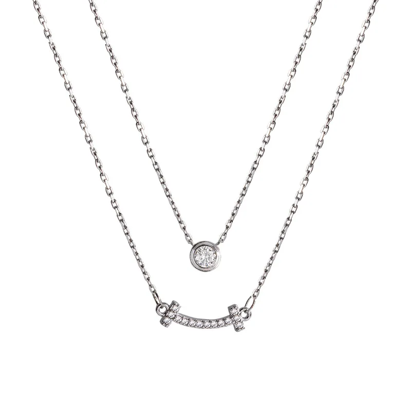 

SIPENGJEL New Trendy Cubic Zircon Double Smiley Face Pendant Necklace Simple Crystal Necklace For Women Minimalist Jewelry Gifts