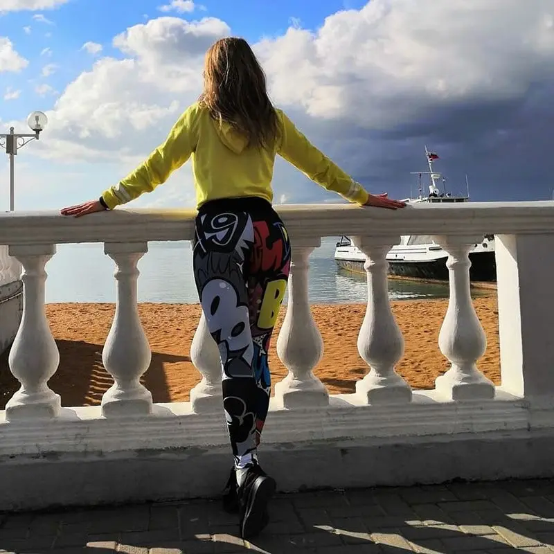 

WILK high waist buttocks yoga pants boom letter print little monster seamless tight leggings sports training pants women