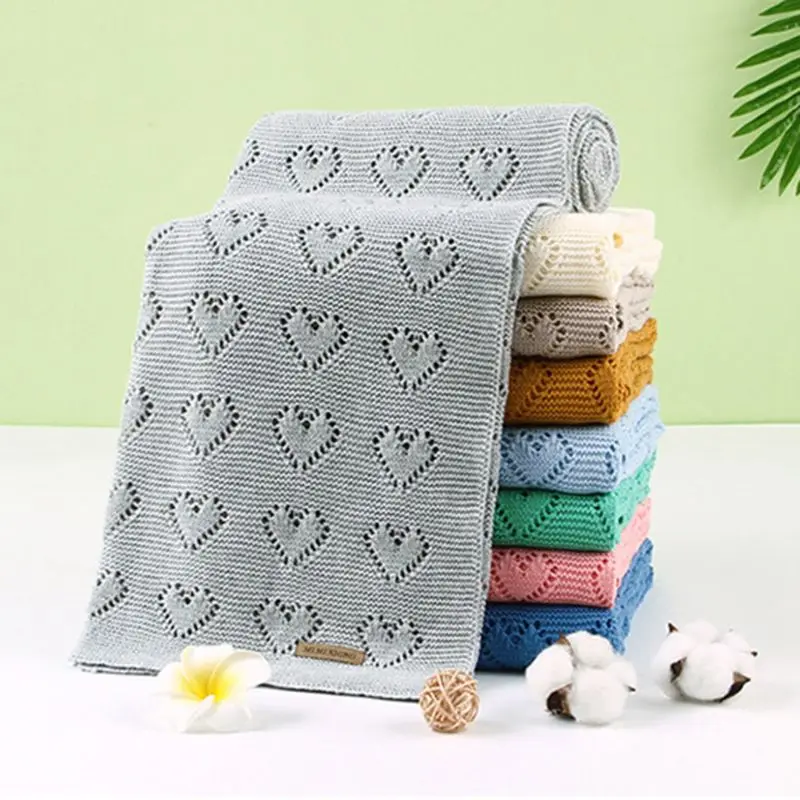 

Мягкое дышащее хлопковое детское одеяло, вязаное ажурное одеяло с сердечками для новорожденных, постельное белье, одеяла для младенцев, пел...