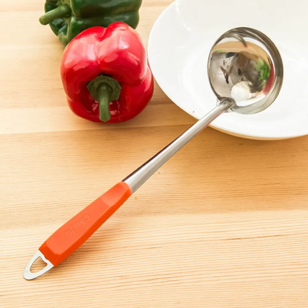 

Stainless Steel Skimmer Strainer Soup Spoon Soup Ladle Kitchen Gadgets Handle Wall Hanging Candy Color Cooking Tools Accessories