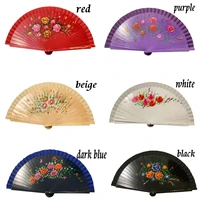 12pcs hand painted flower design spanish style craft wood fan with mixed colors pocket gift portable party or home decorations