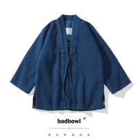badbowl plant indigo dyeing road robe heavy kendo fabric japanese retro kimono jacket mens flanel lhamo jackets casual coat