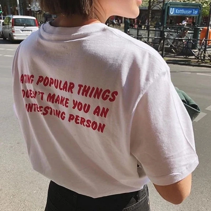 

Футболка женская оверсайз в стиле Харадзюку, рубашка с коротким рукавом и надписью «сделай тебя интересным человеком», одежда в стиле оверс...