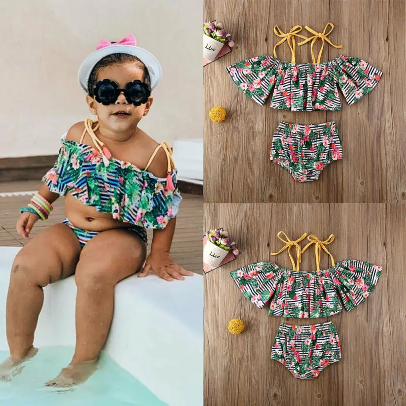 

Newborn Kid Baby Girls Swimwear Swimsuit Bikini 2PCS Bandage Strap Ruffle Top Shorts Floral Beach Bathing Suit