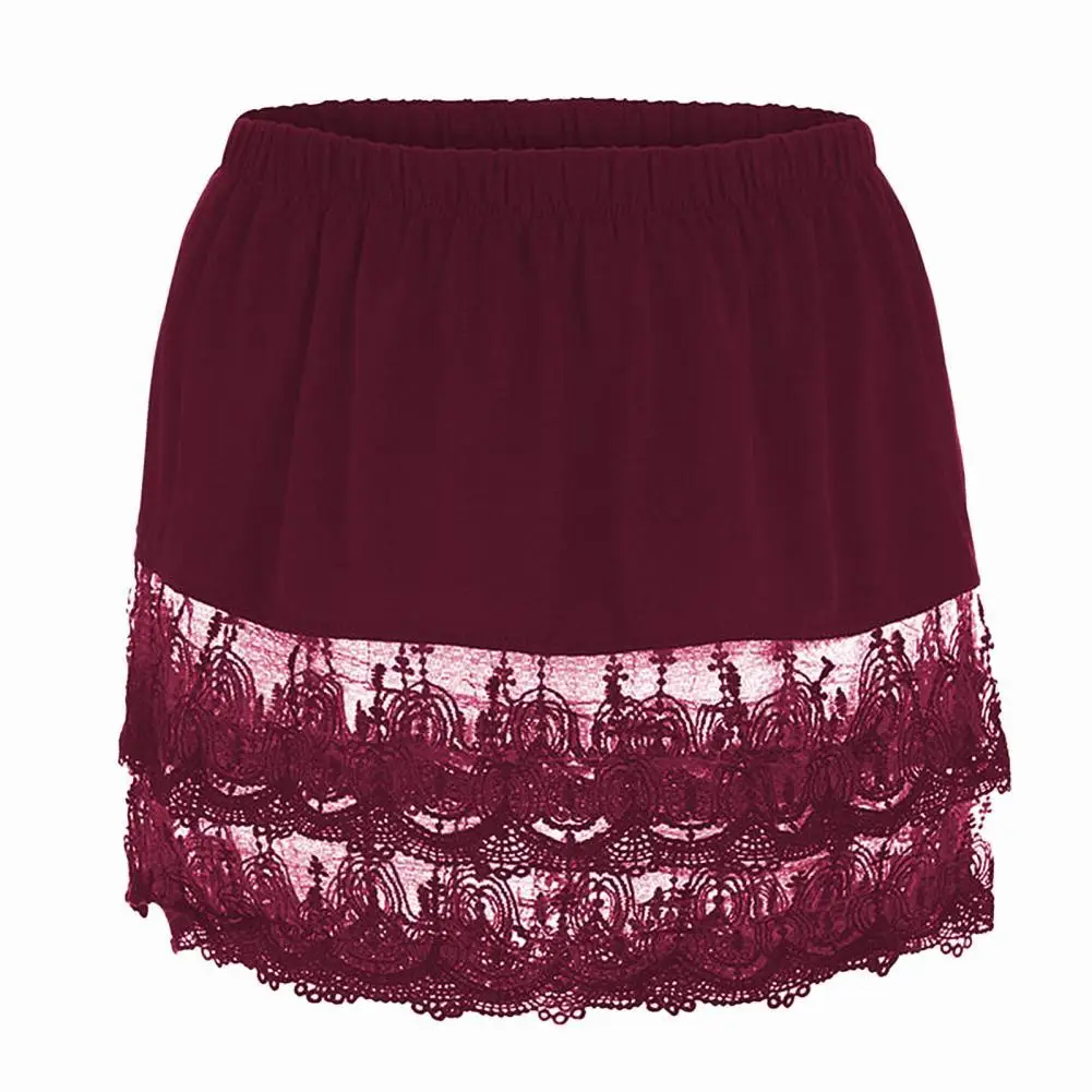 

Женский с кружевной отделкой рубашка с дырочками, чёрного цвета блузка поддельные подол мини-юбка Безопасность стрейчевая Нижняя юбка