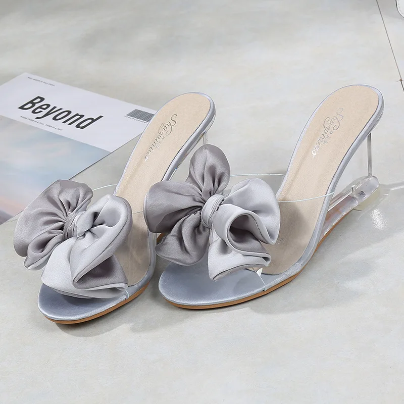 Women Summer Butterfly-knot Crystal Shoes Transparent Peep Toe Wedge Heel Ladies High Heels Sexy Wedding Party Female | Обувь