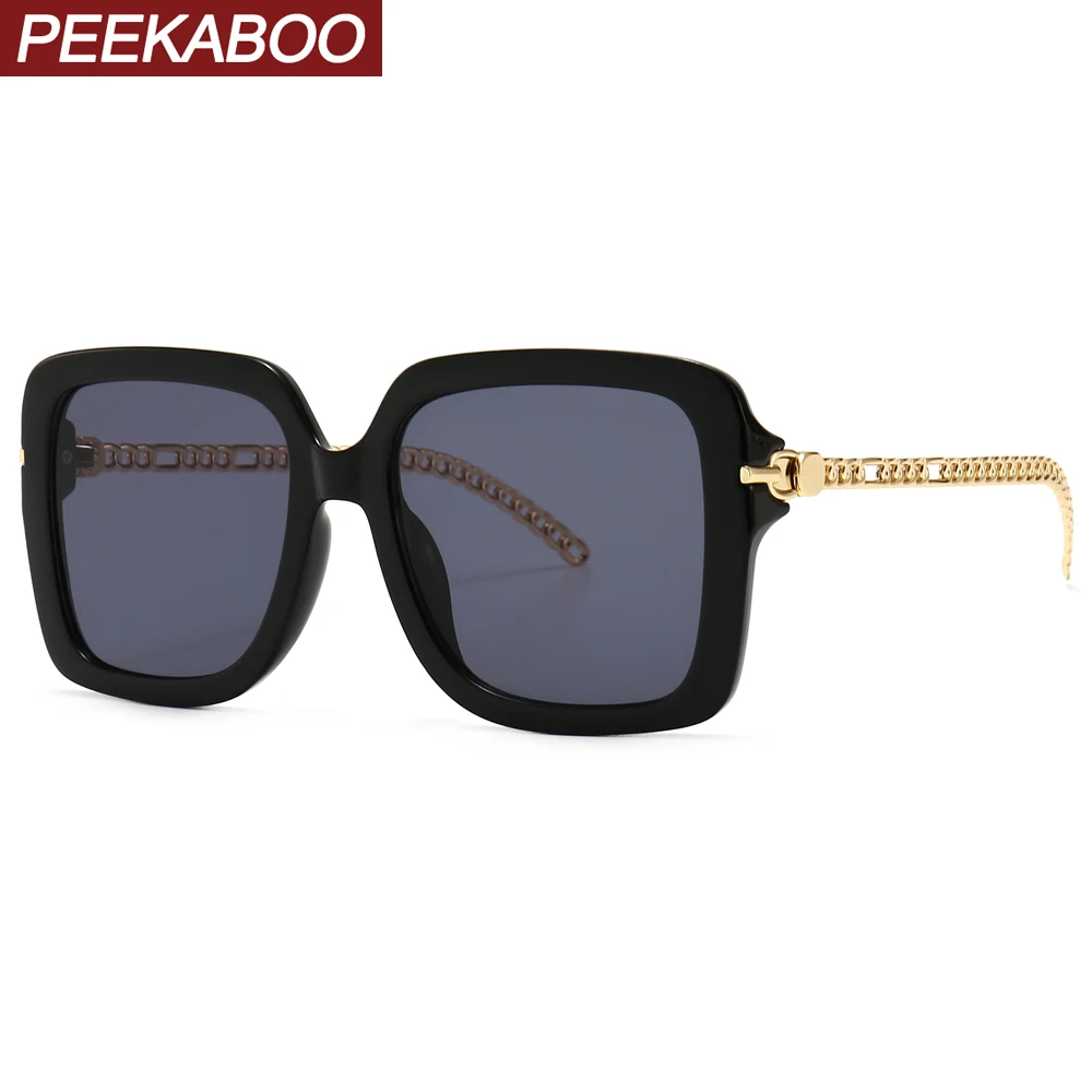 Женские солнцезащитные очки в стиле ретро Peekaboo большие квадратные с цепью uv400