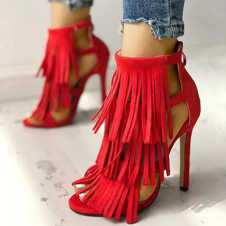 

Hot selling fashion tassel fish mouth thin high heeled sandalswomen summer boots