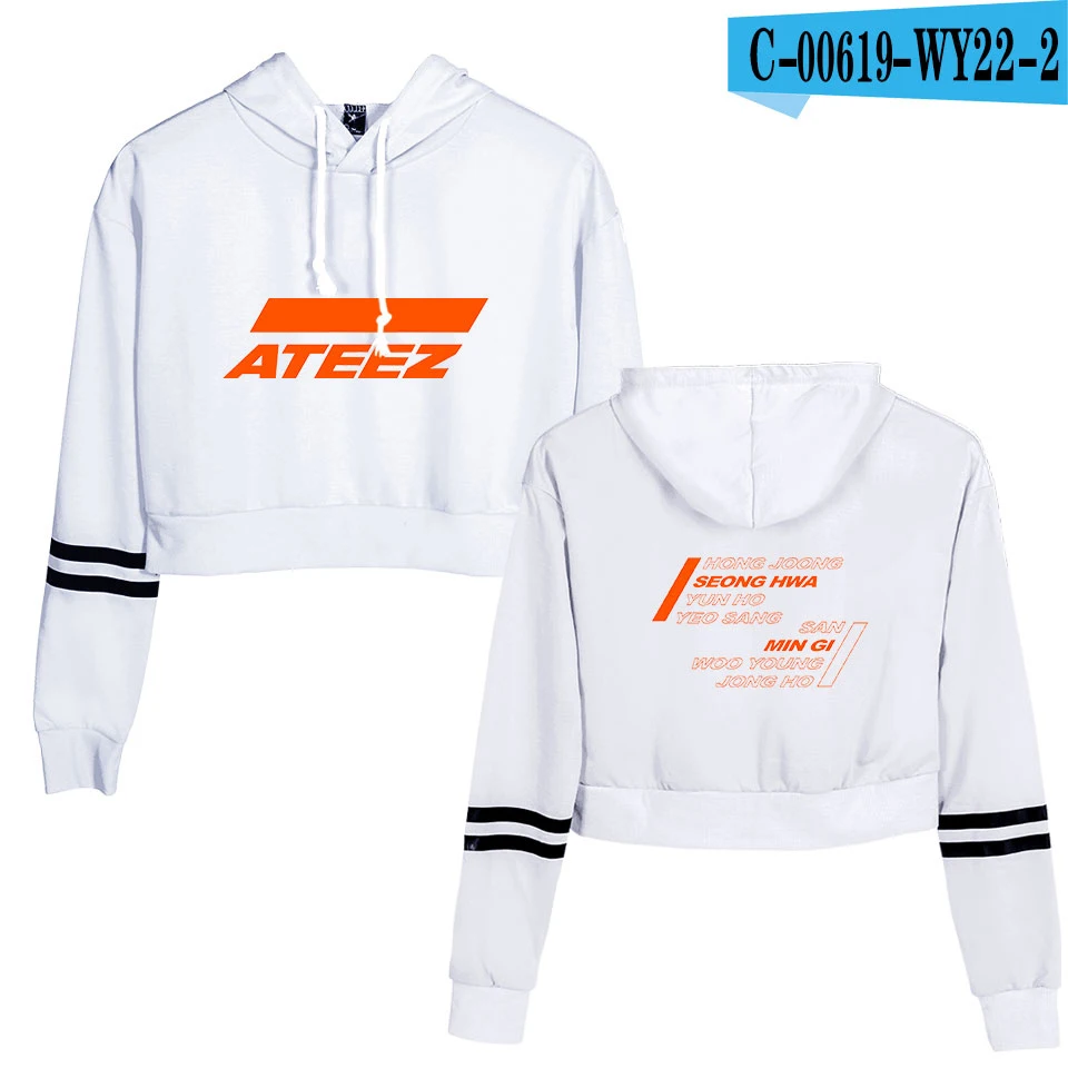 Ateez Kpop свитшоты женские корейские пупок толстовки Толстовка классная, с принтом сексуальная стильная новая популярная Harajuku пуловер уличная - Цвет: White