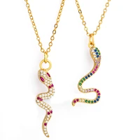 hip hop pave zircon animal necklace for women crystal gold plated chain snake pendant choker neck colorful zirconia jewelry gift