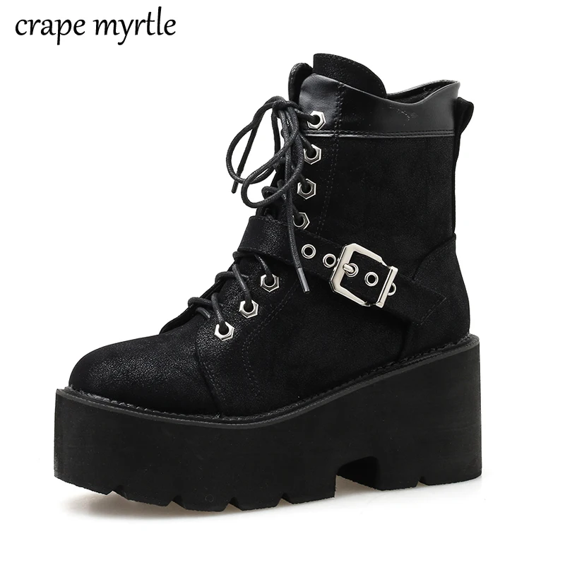 Женские ботинки на массивном каблуке водонепроницаемые ковбойские шнуровке YMA972