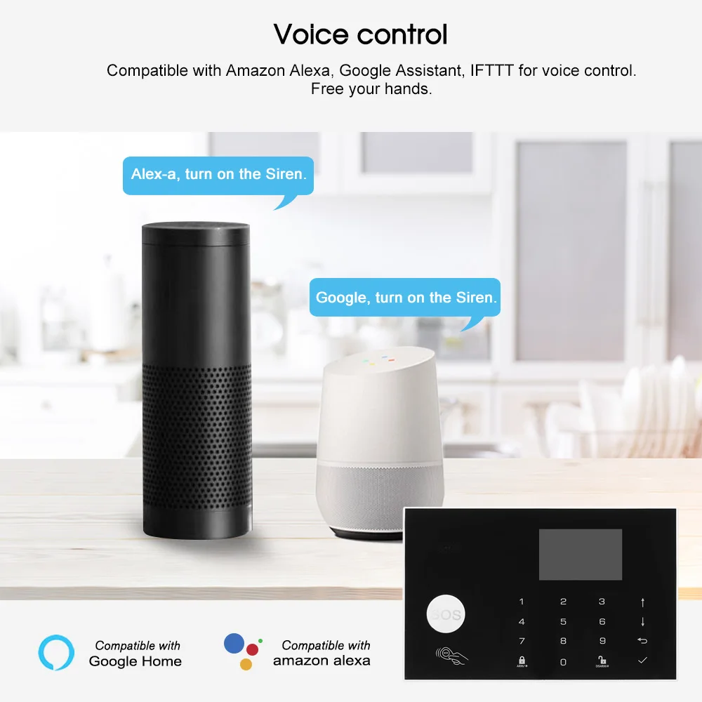 433MHz Wifi GSM Alarm System Intercom Detectors Remote Control Autodial TFT Display Tuya Keyboard Compatible with Amazon Alexa |
