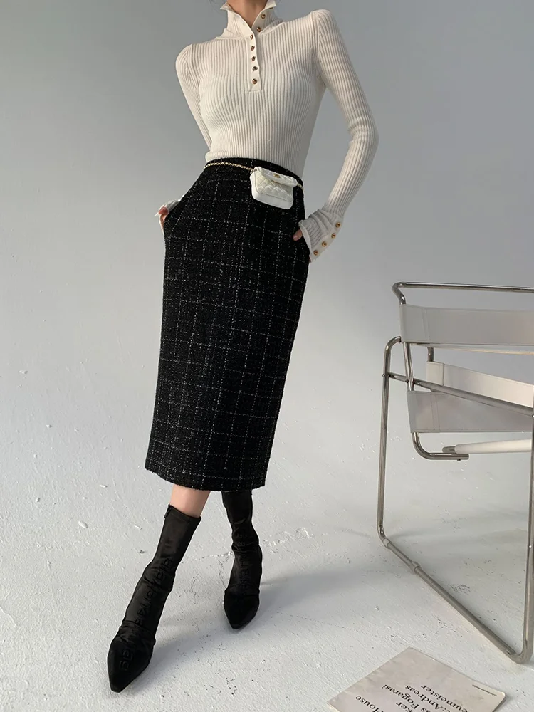 

Womens A-Line Skirts Casual Plaid High-Waisted Midi Skirt