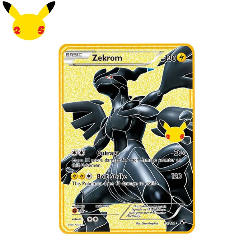 Пикачу 25-е специальное издание карты Pokemon V металлическая Charizard Zekrom Reshiram боевые