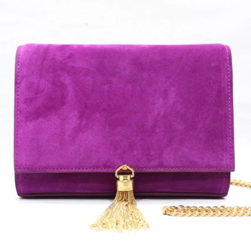 

Winter Retro 2021 New Women's Deerskin Matte Letter Metal Chain Tassel Flap Shoulder Crossbody Bags Female Top Handle Bag Wallet