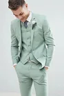 Индивидуальный Пошив 2021, светло-зеленый мужской костюм, 3 шт., модный приталенный Блейзер для жениха на свадьбу, пиджак + брюки + жилет