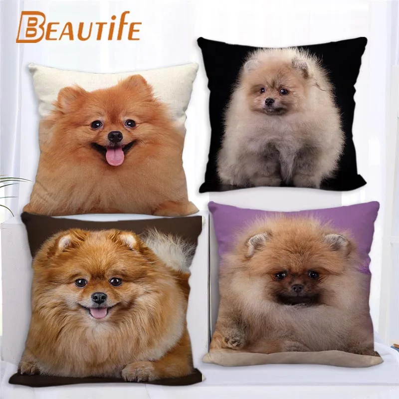Nice Pomeranian Dog Pillowcase Bedroom Home Decorative Cover 45x45cm Square Zipper Pillow Cases Cotton Linen Fabric No Fade