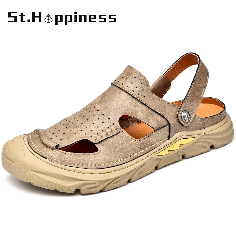 

2021 New Summer Men Leather Sandals Outdoor Comfortable Roman Sandals Fashion Breathable Handmade Flat Beach Sandals Big Size