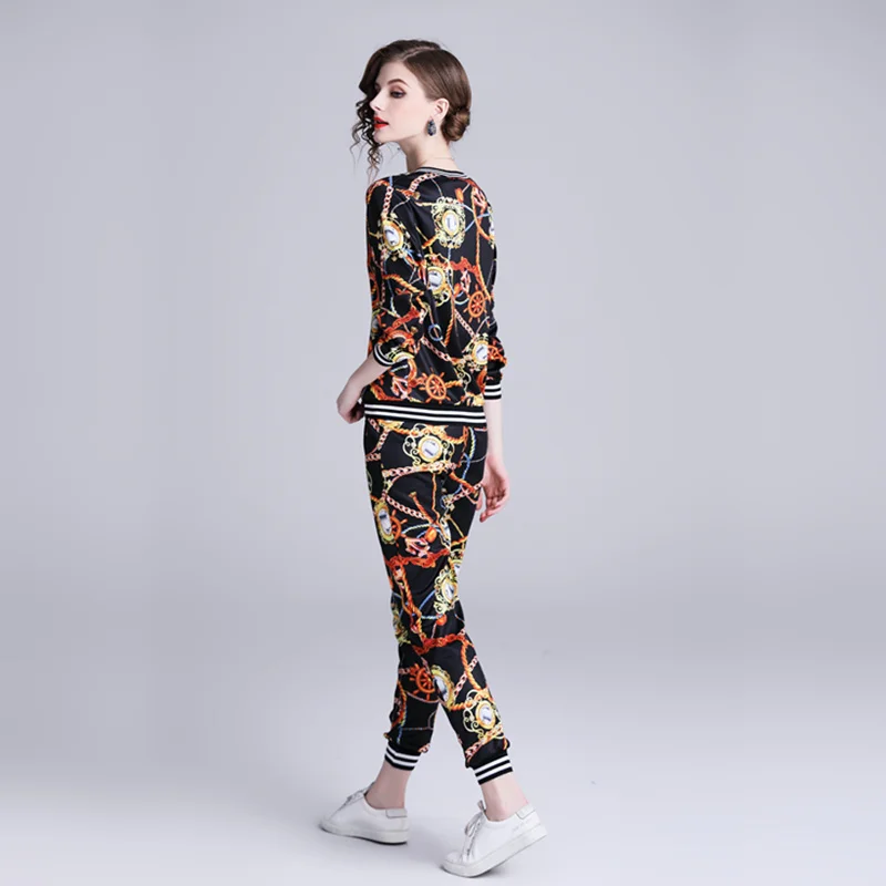 VERHELLEN High Quality Runway Designer Pants Sets 2019 Autumn Women Long Sleeve Jackets Floral Vintage Suit Two Pieces Set |