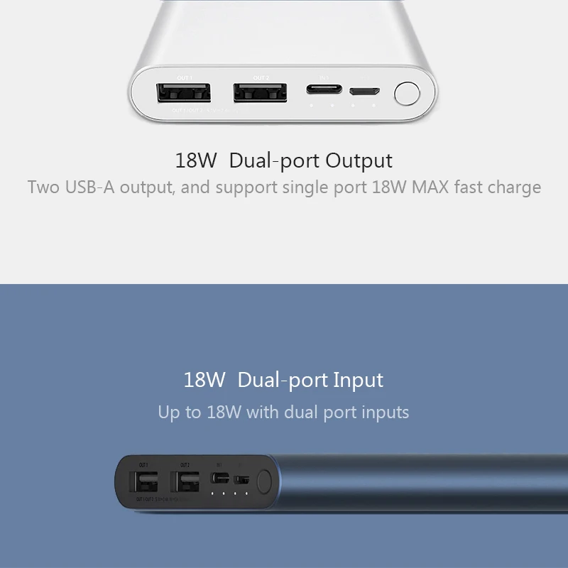 Xiaomi Power Bank 3 10000 мАч двойной USB внешний аккумулятор Quick Charge 0 Micro кабель 18 Вт